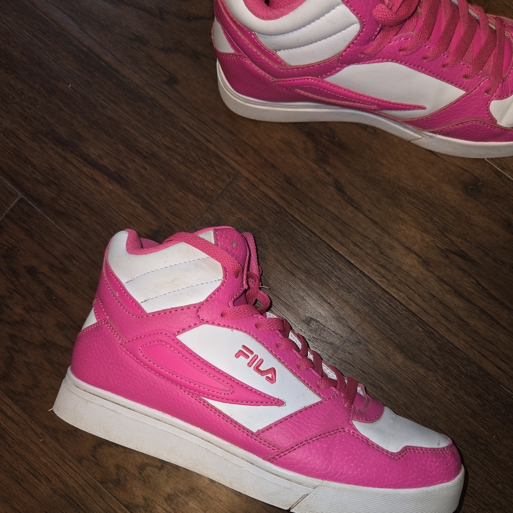 FILA Women's Hot Pink and White High-Top Sneakers Size 8 - Picture 2 of 6